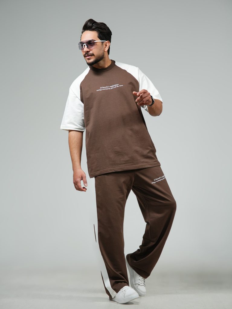 قیمت و خرید ست بهاره تی شرت شلوار بگ سرشانه رنگ قهوه ای کد 100139 E101