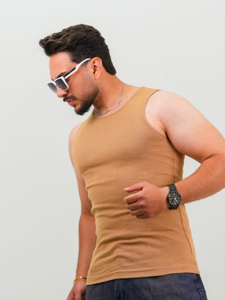 قیمت و خرید تاپ مردانه کش فیت رنگ کرمی تیره کد 30240 D101